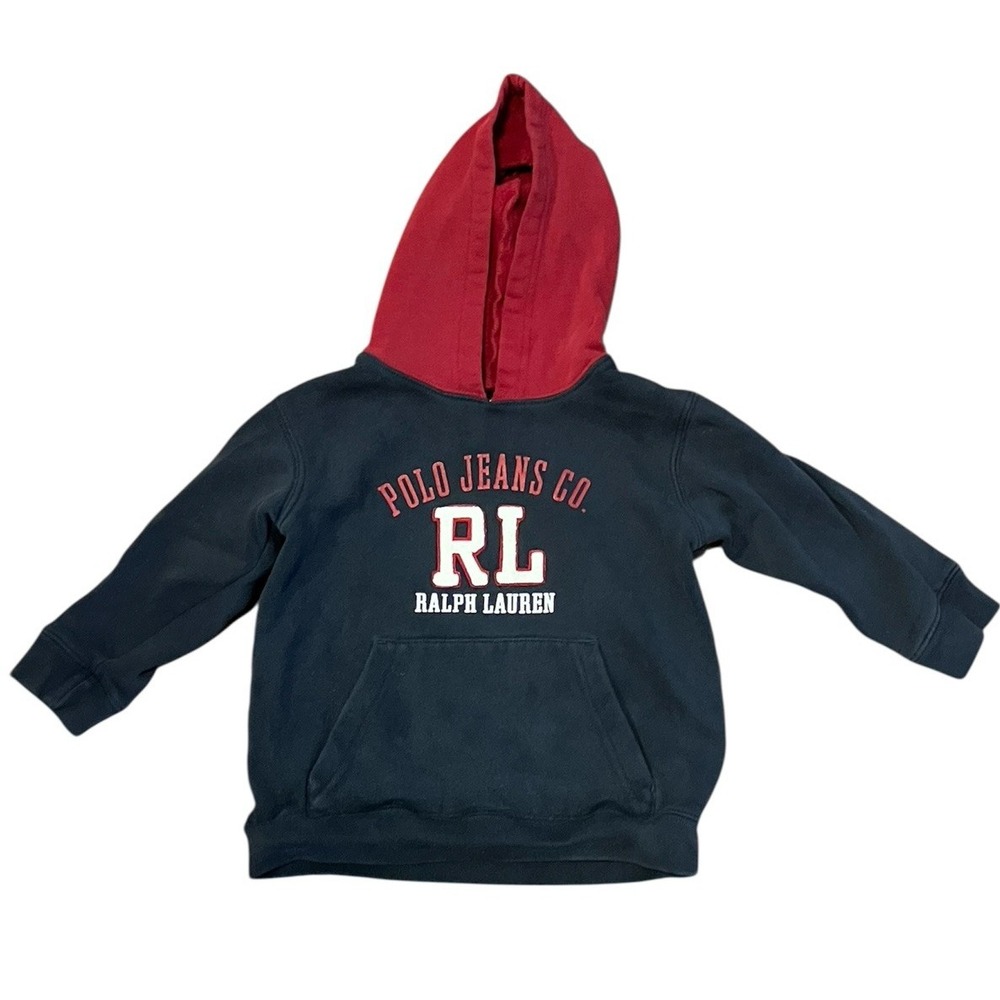 Polo Ralph Lauren Boys Blue Logo Red Hoodie‎ Sweatshirt Size 3T